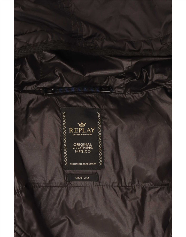 Replay Wattierte Damenjacke mit Kapuze, UK 14, Mittelschwarz, Polyester