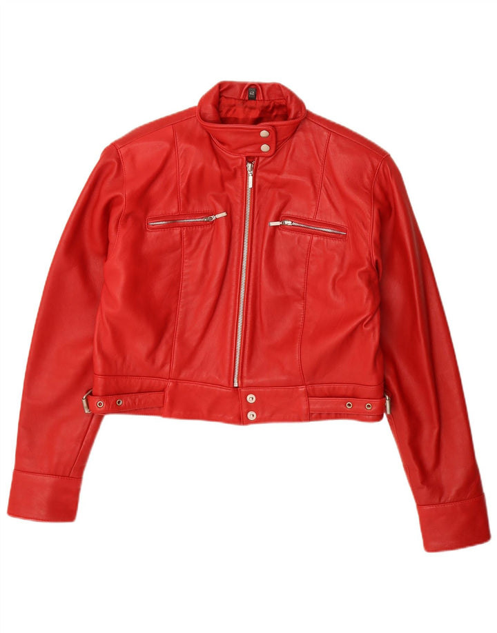 Vintage Damen Crop Lederjacke IT 42 Mittelrotes Leder