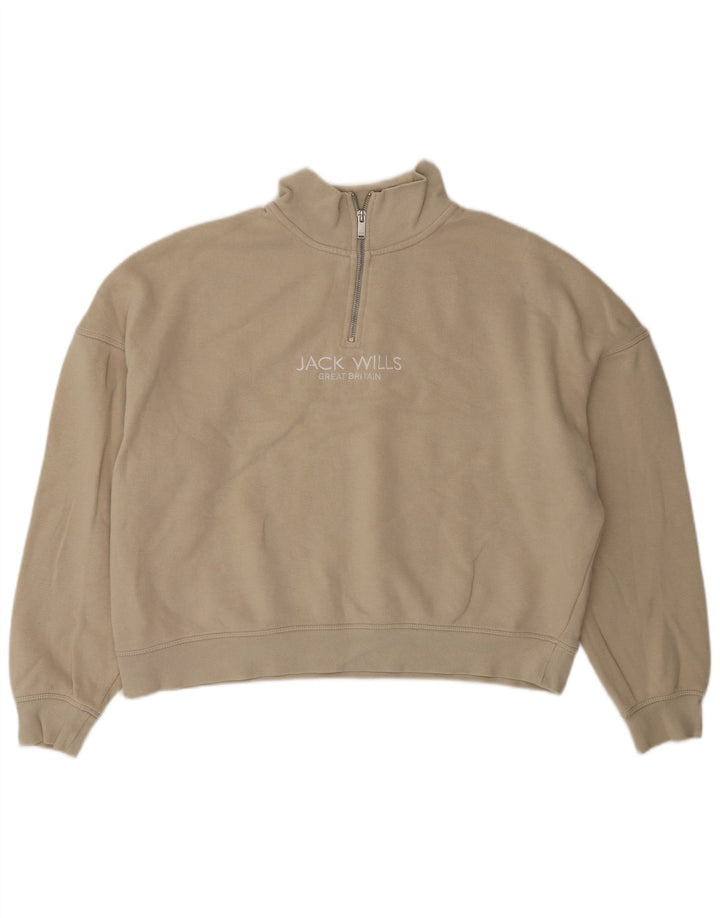 JACK WILLS Damen-Sweatshirt, übergroß, mit Reißverschluss, Größe 40, Beige