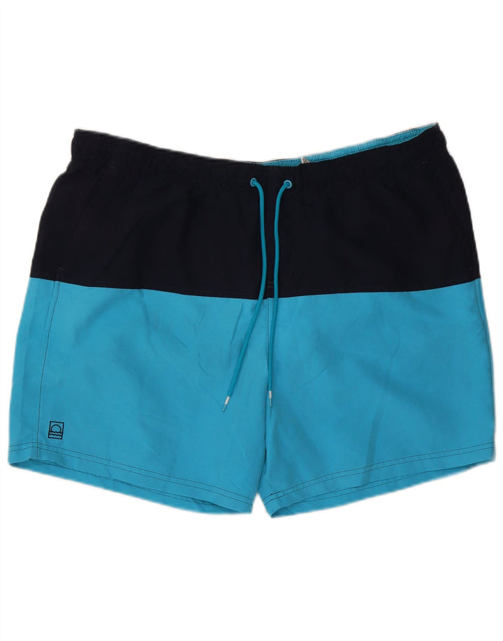 Marks & Spencer Herren-Badeshorts XL, blaues Colourblock-Polyester