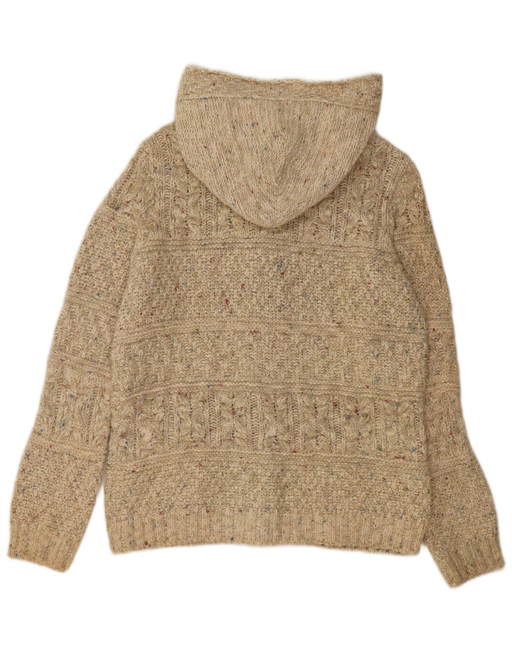 PER UNA Damen-Cardigan mit Kapuze, UK 12, mittelbeige gefleckte Baumwolle