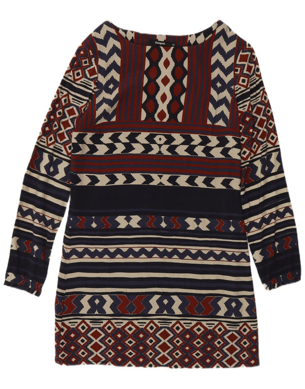 Desigual Damen Langarm-Etuikleid EU 36 Small Navy Blue Geometrisch