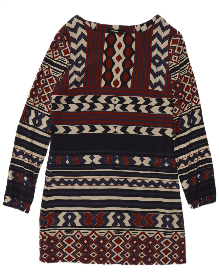 Desigual Damen Langarm-Etuikleid EU 36 Small Navy Blue Geometrisch