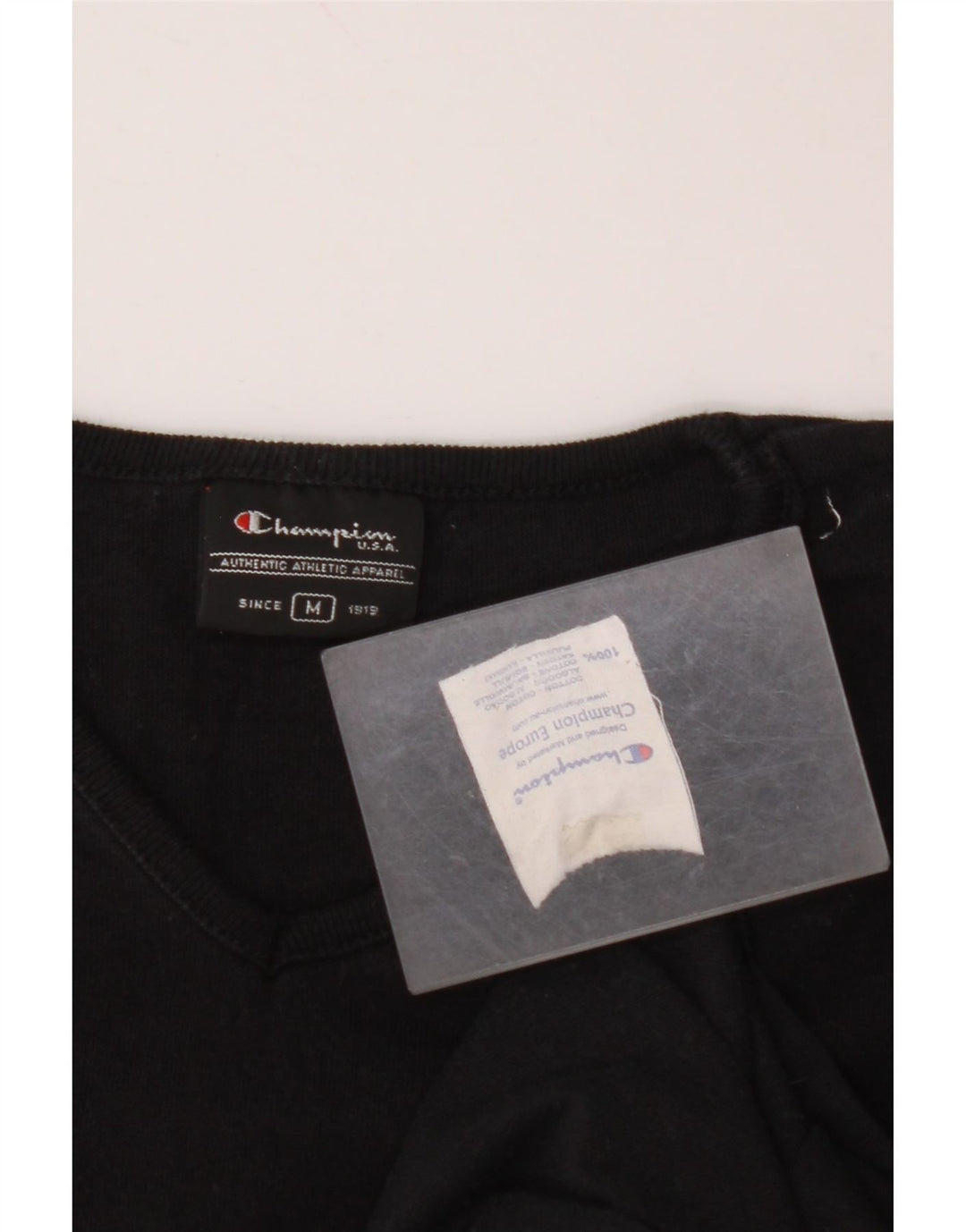 CHAMPION Damen Grafik-T-Shirt-Oberteil UK 14 Mittelschwarze Baumwolle