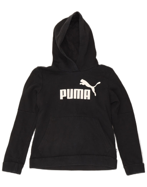 Puma Mädchen-Kapuzenpullover mit Grafik, 9–10 Jahre, Größe S, schwarze Baumwolle