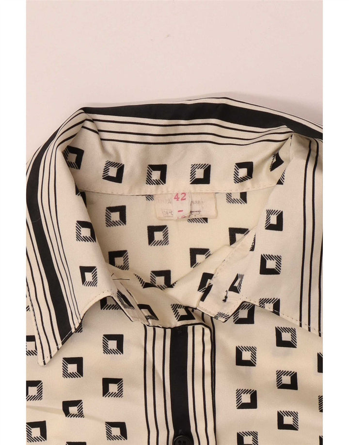 Vintage Damen-Hemdbluse IT 42 Mittelweißes geometrisches Polyester