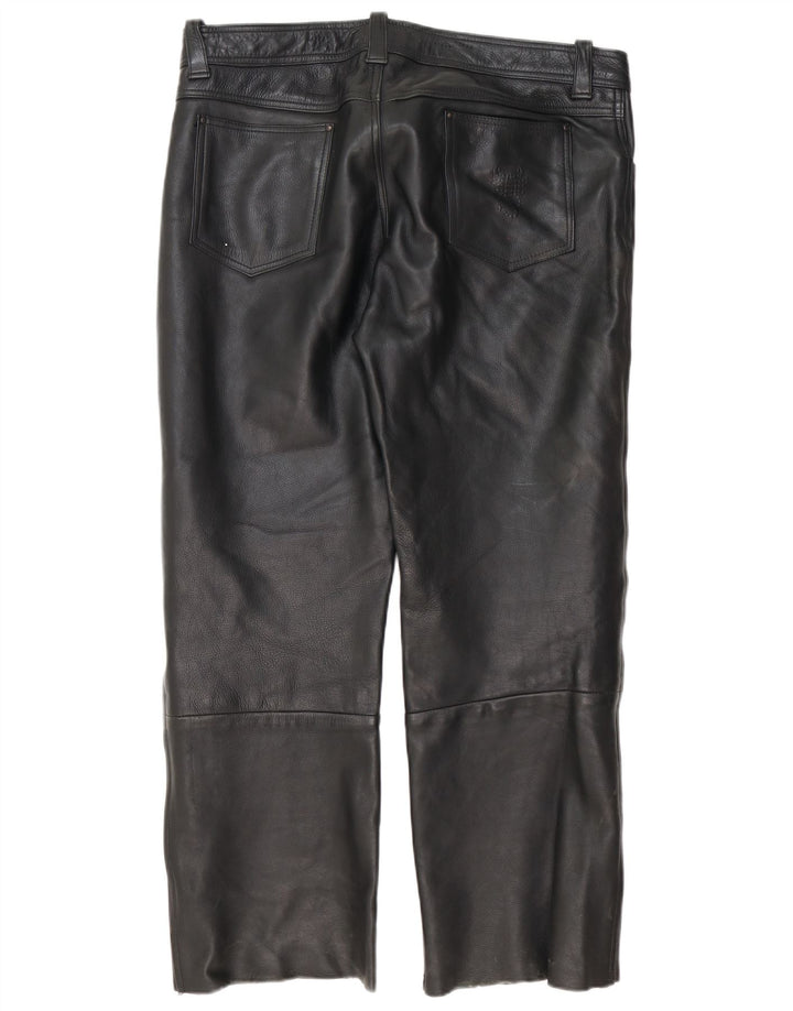Vintage Herren gerade Lederhose W40 L30 Schwarz