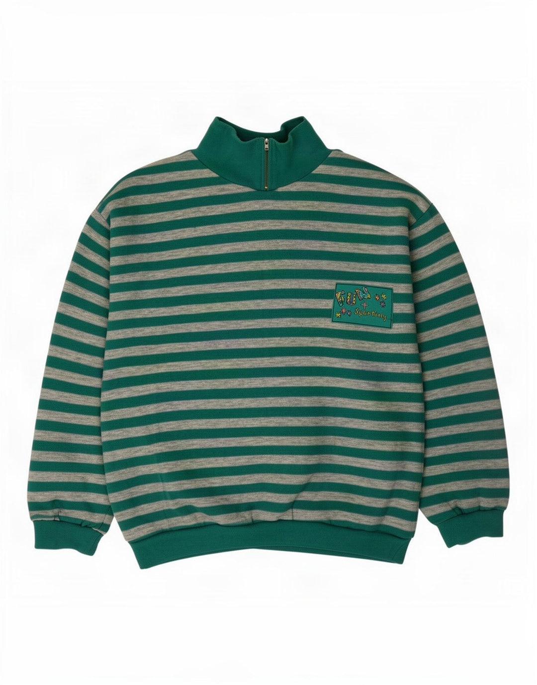 Sportlicher Damen-Sweatshirtpullover mit Reißverschluss am Hals, Größe 44/46, groß, grün gestreift