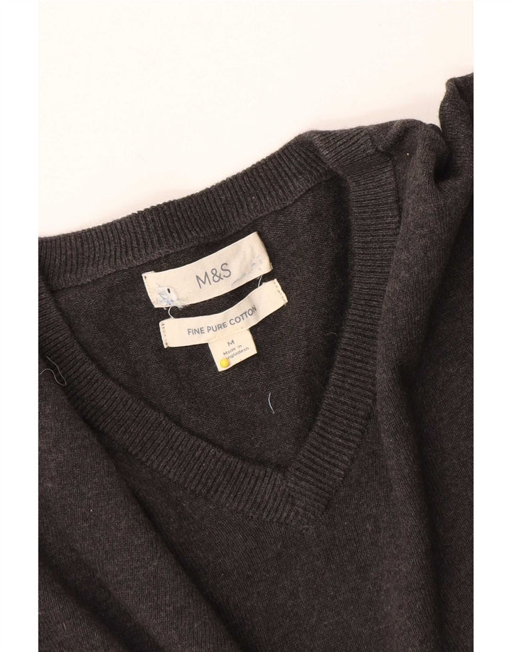 Marks & Spencer Herren-Pullover mit V-Ausschnitt aus mittelgrauer Baumwolle
