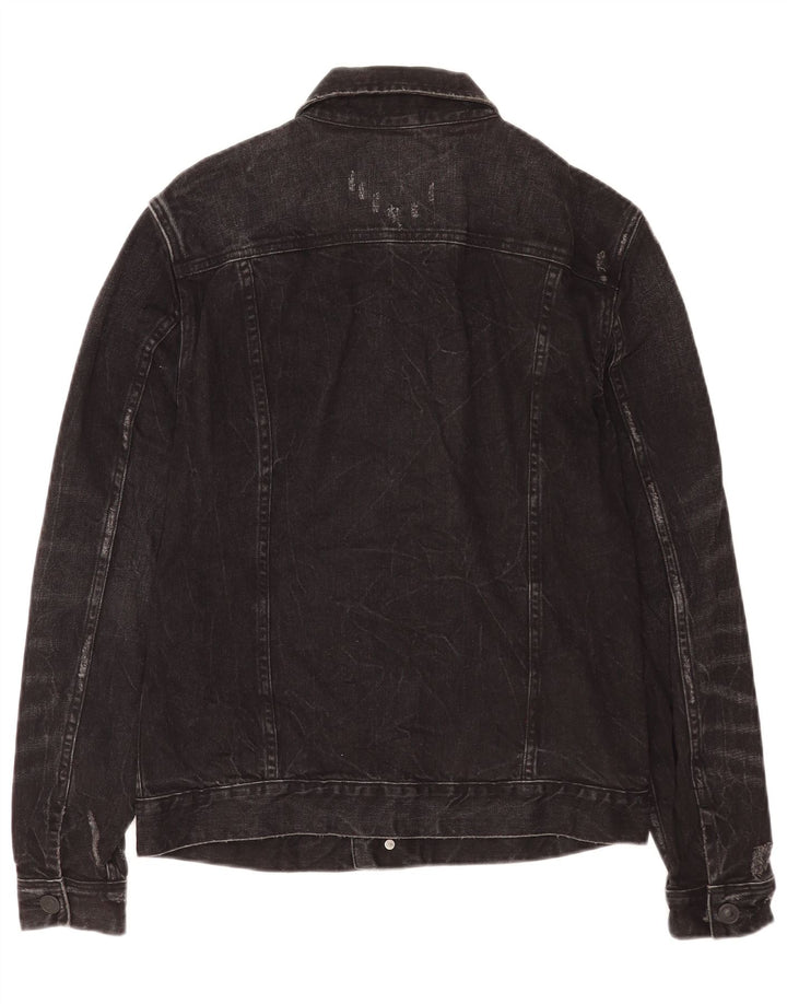 All Saints Distressed Jeansjacke für Herren, UK 38, mittelschwarz, Baumwolle