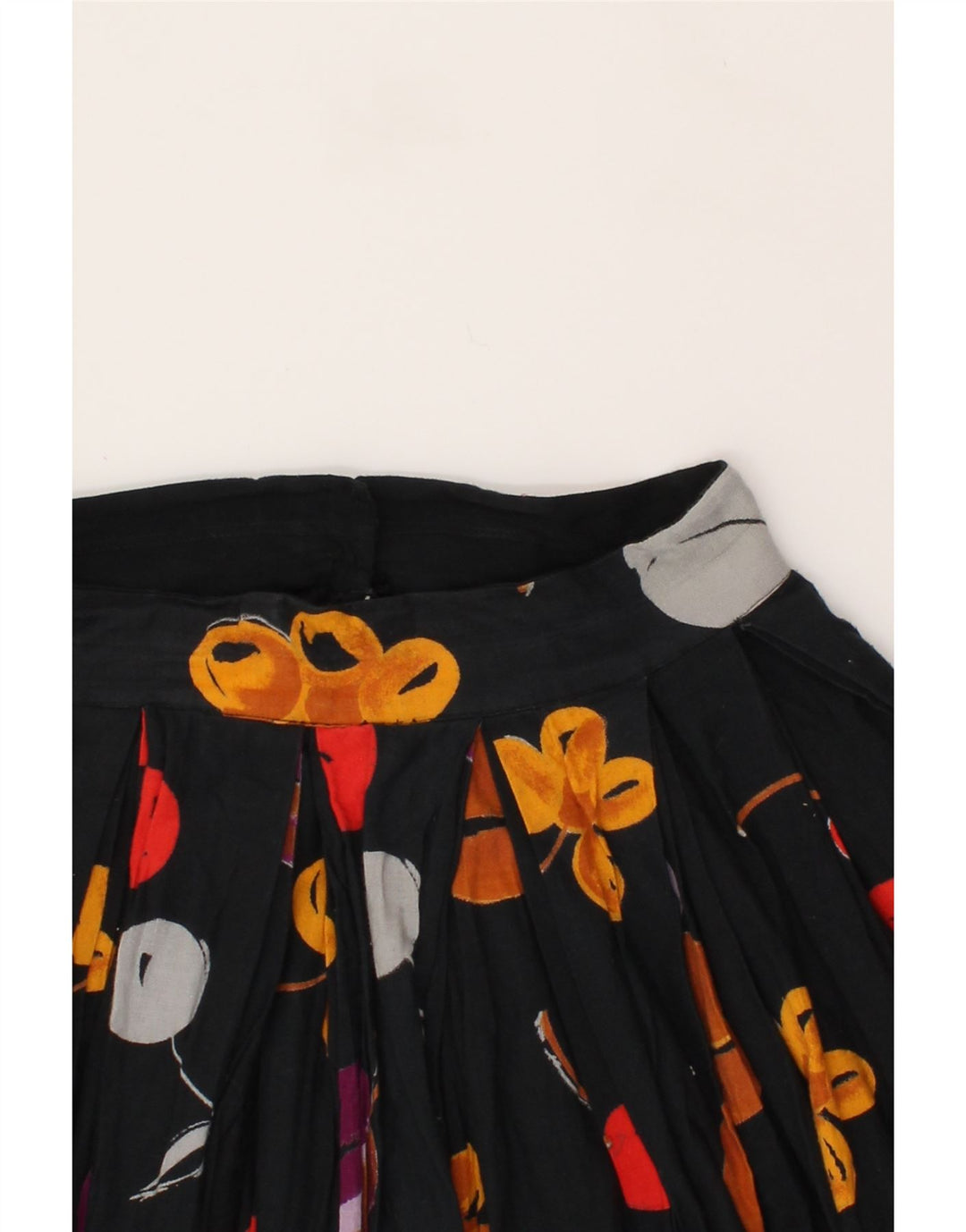 VINTAGE Womens Flared Skirt W28 Medium Black Floral Vintage Vintage and Second-Hand Vintage from Messina Hembry 