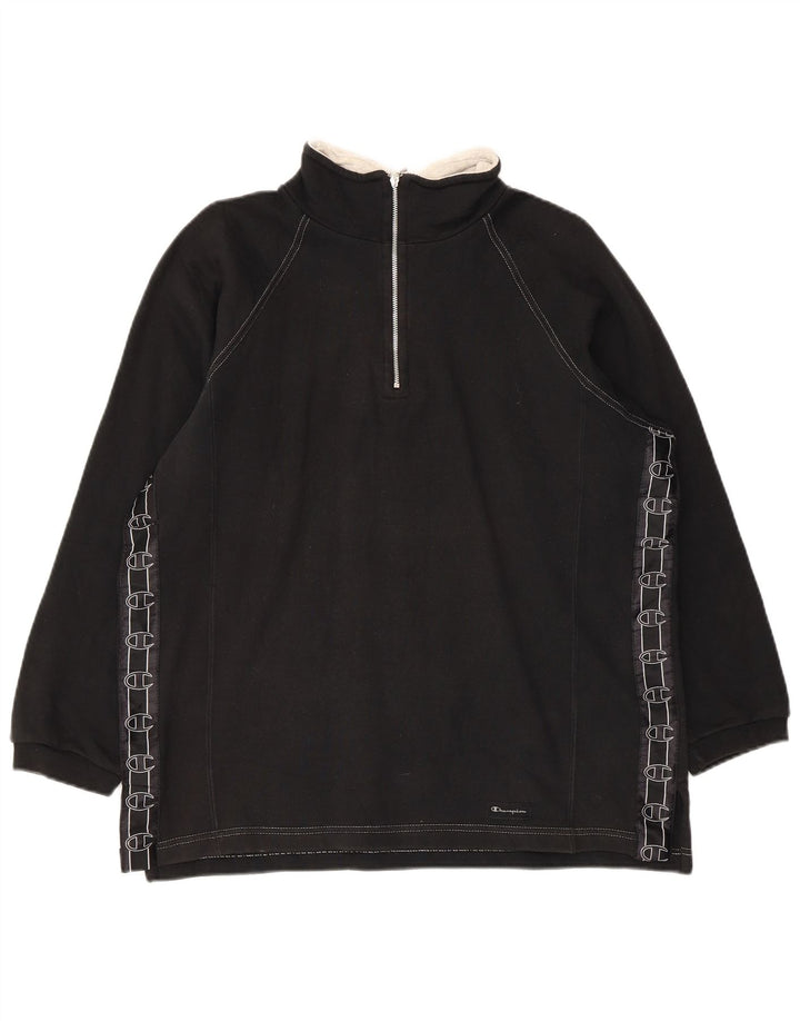 Champion Herren-Sweatshirt mit grafischem Reißverschluss, mittlerer schwarzer Baumwolle