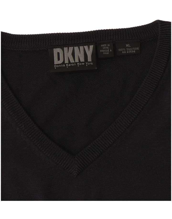 Dkny Herren-Pullover mit V-Ausschnitt, XL, Marineblau, Seide