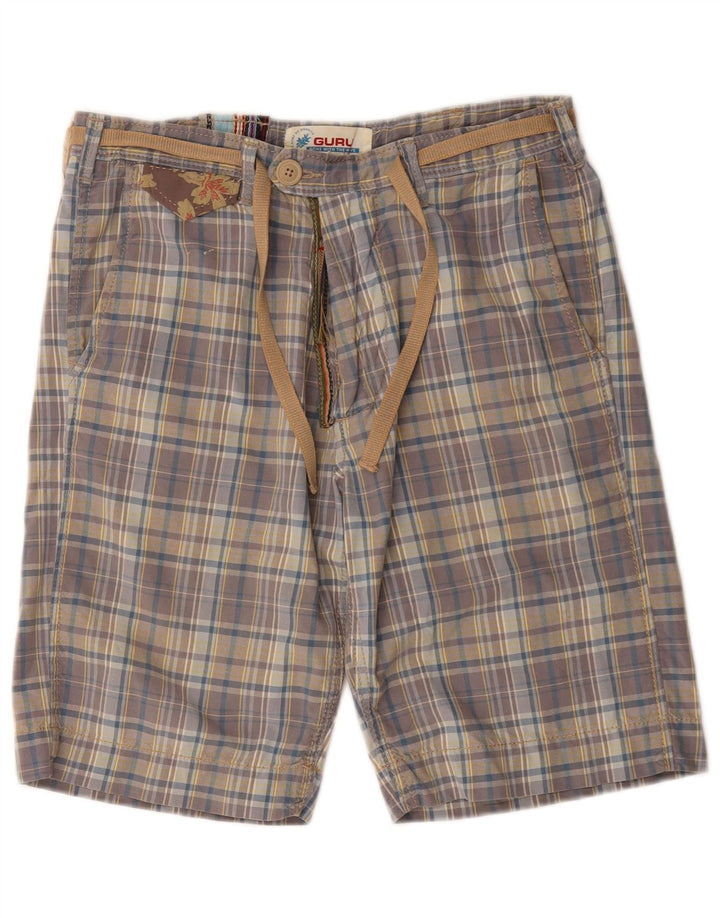 Guru Herren Chinoshorts W30 Mittelblau karierte Baumwolle