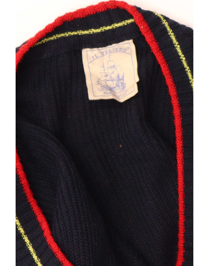 Vintage Herren Cardigan Pullover Große Marineblaue Wolle