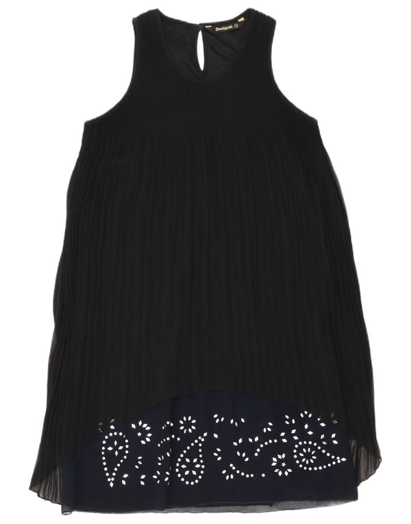 Desigual Damen Plissee-A-Linien-Kleid EU 36 Small Black Paisley