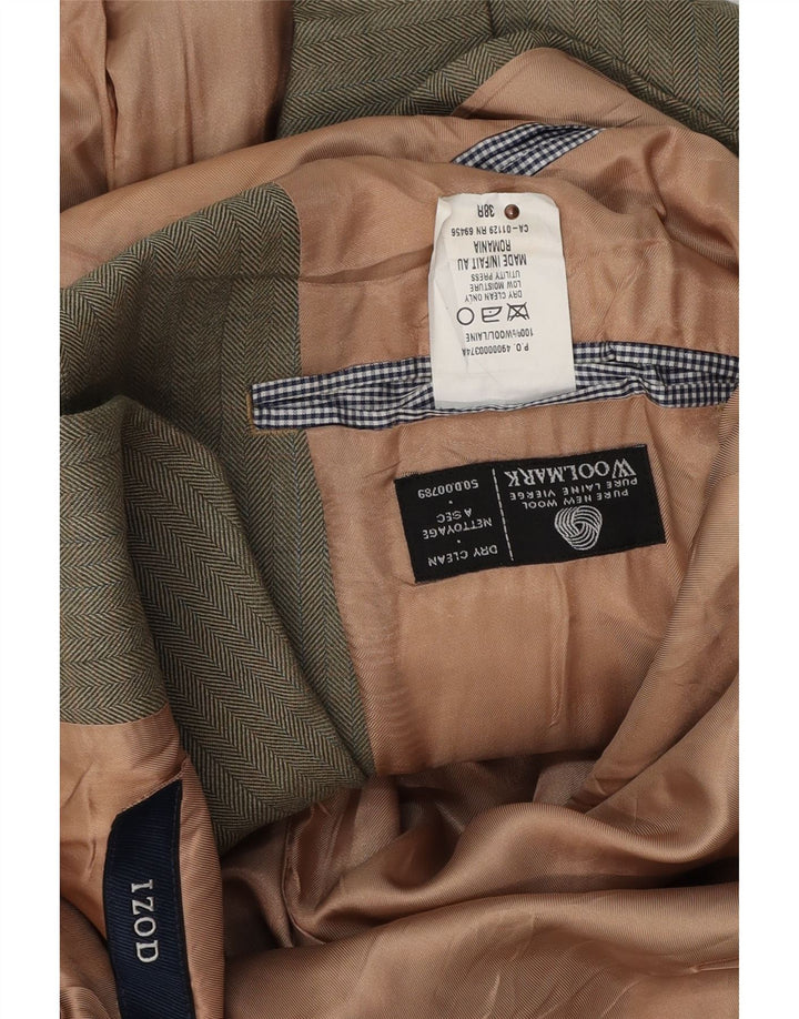 Izod Herren-Blazer mit 3 Knöpfen, UK 38, mittelgrüne Wolle mit Fischgrätenmuster