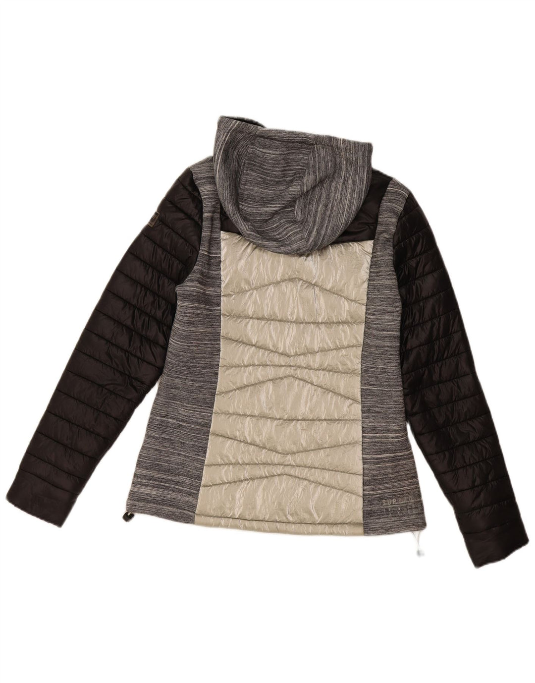 Superdry Wattierte Jacke mit Kapuze für Damen, UK 12, mittelgraues Colourblock-Nylon