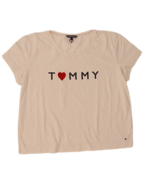 Tommy Hilfiger Damen Grafik-T-Shirt-Oberteil UK 16 Large Weiß
