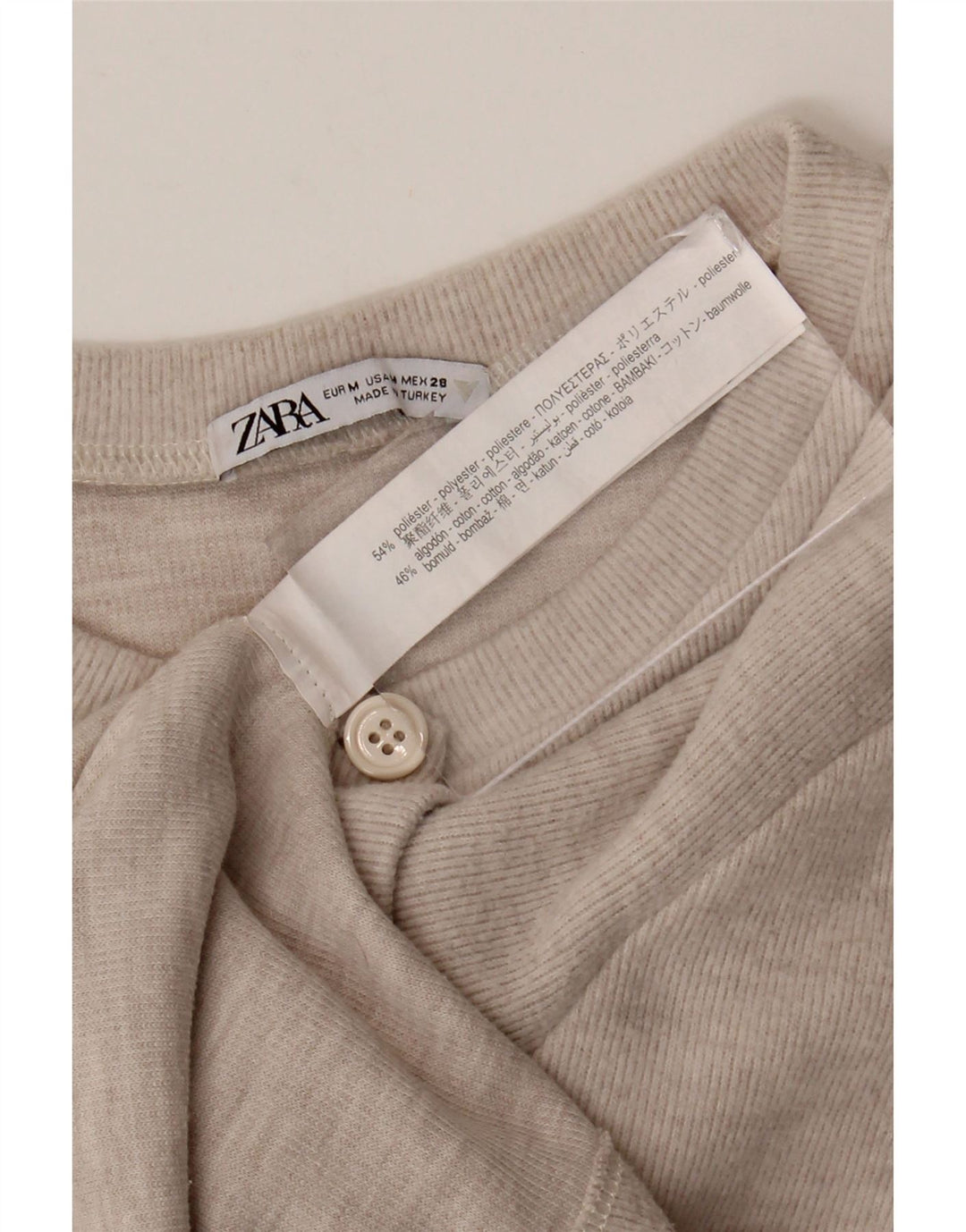 Zara Damen Crop Cardigan Pullover UK 12 Medium Beige Polyester