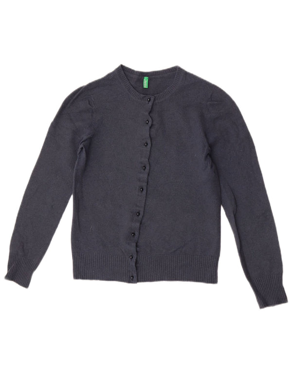 Benetton Damen Crop Cardigan Pullover UK 6 XS Marineblaue Wolle