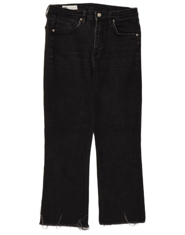 Zara Damen High Rise Cropped Jeans EU 40 Medium W30 L25 Schwarze Baumwolle