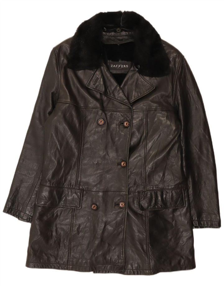 Zaffers Damen Zweireihiger Ledermantel IT 42 Mittelschwarzes Leder