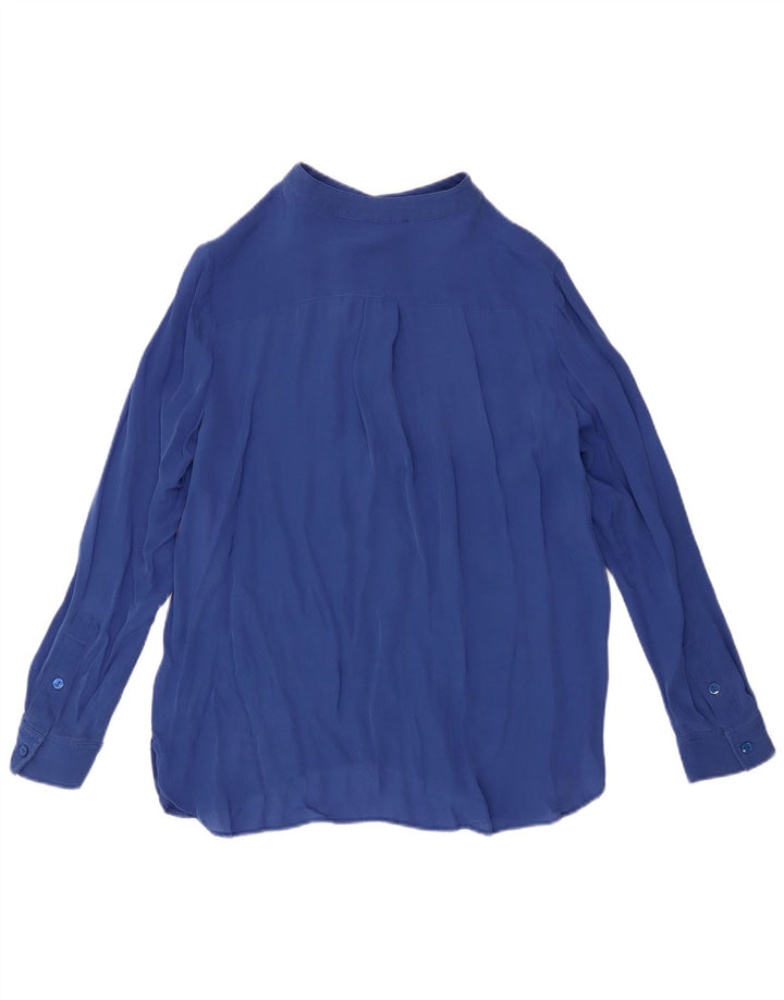 Luisa Spagnoli Damen Langarm-Blusenoberteil UK 14 Mittelblaue Seide
