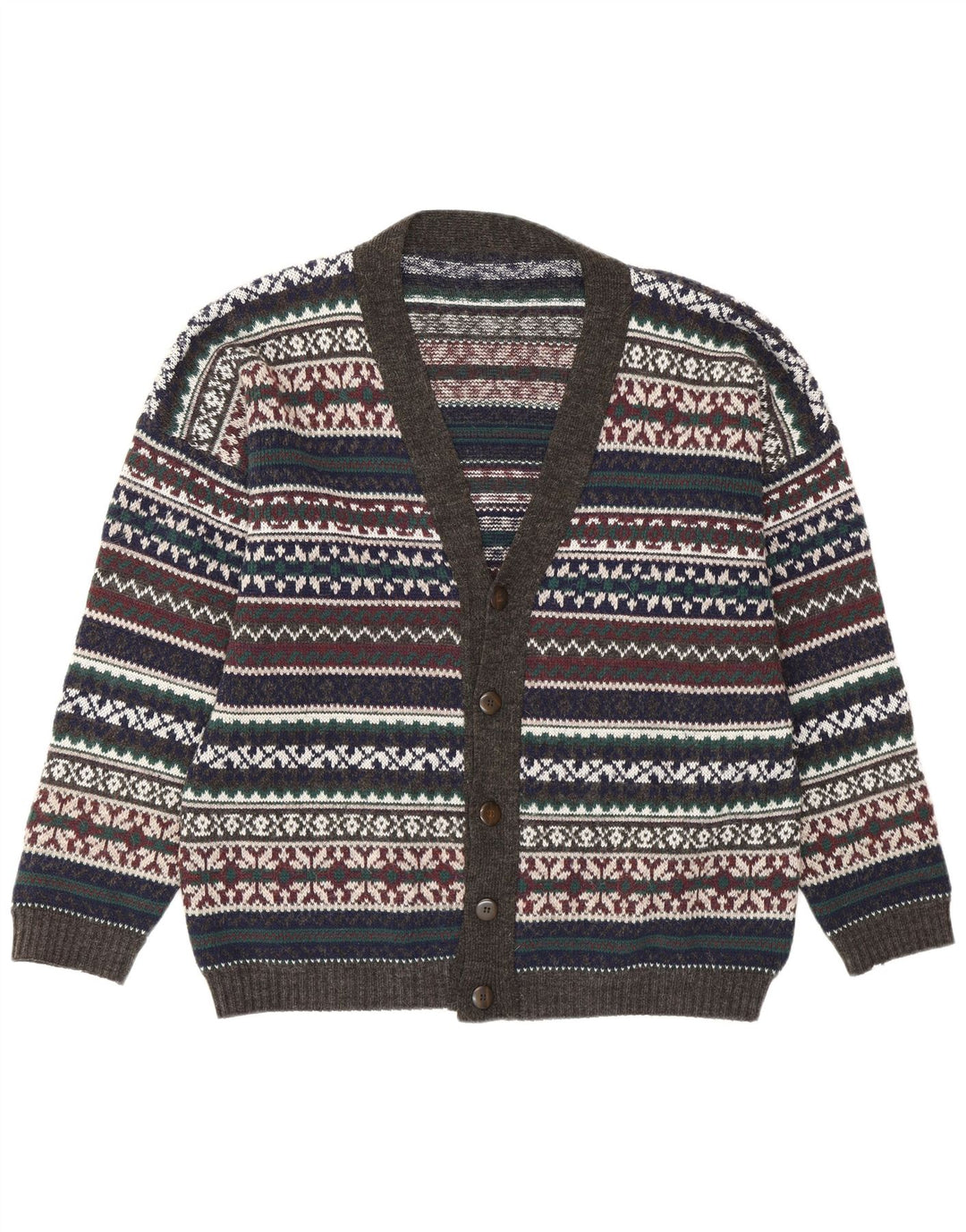 Vintage Herren Cardigan Pullover Groß Mehrfarbig Fair Isle Retro