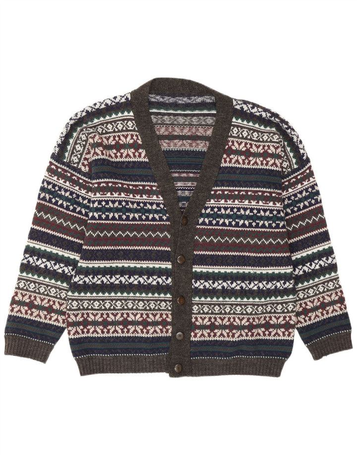 Vintage Herren Cardigan Pullover Groß Mehrfarbig Fair Isle Retro