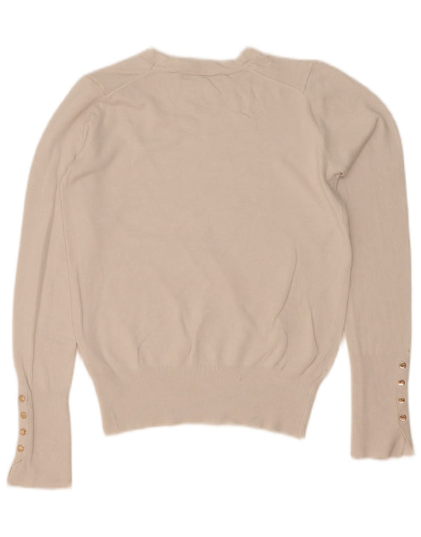 Zara Damen Crop Crew Neck Pullover Pullover UK 10 Small Weiße Viskose