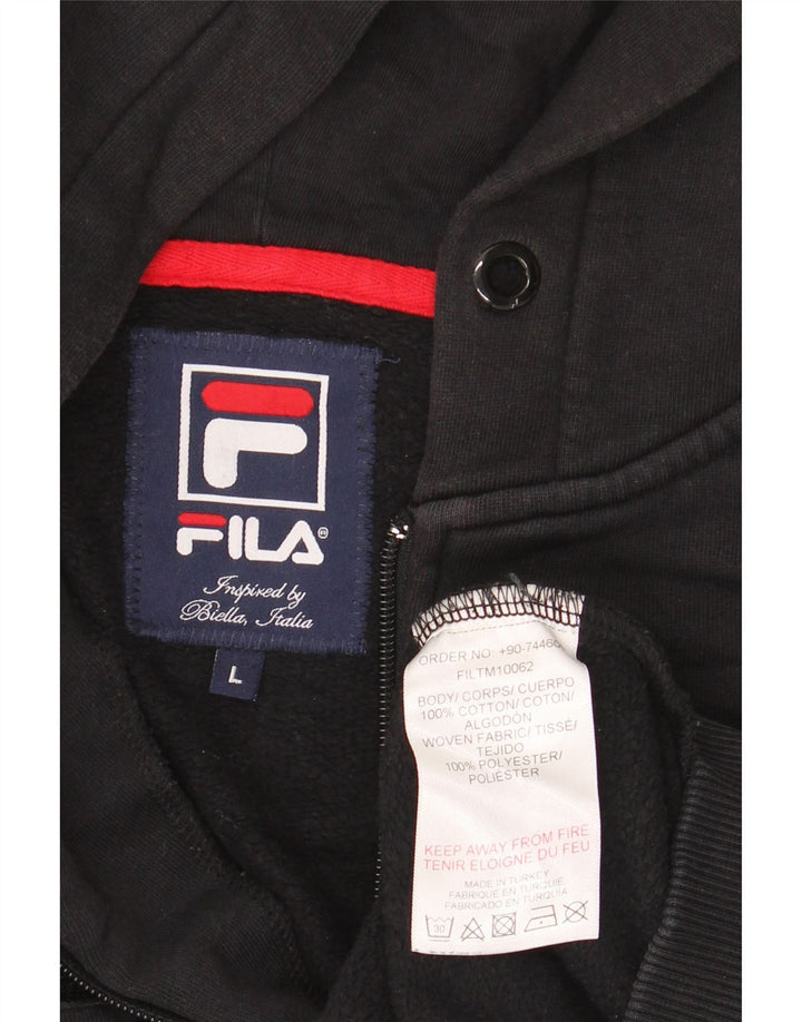 Fila Herren-Kapuzenpullover mit grafischem Reißverschluss, groß, aus schwarzer Baumwolle