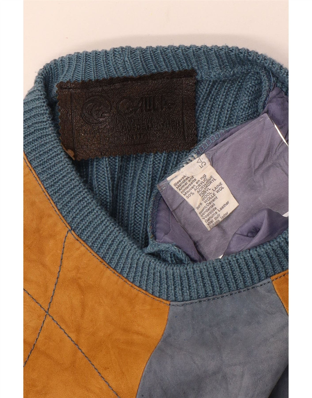 Vintage Herren-Pullover mit Rundhalsausschnitt, mittelblau, Argyle/Diamant-Acryl