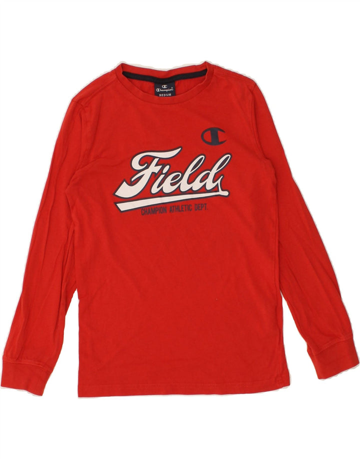 CHAMPION Boys Graphic Top Long Sleeve 9-10 Years Medium Red Cotton | Vintage Champion | Thrift | Second-Hand Champion | Used Clothing | Messina Hembry 