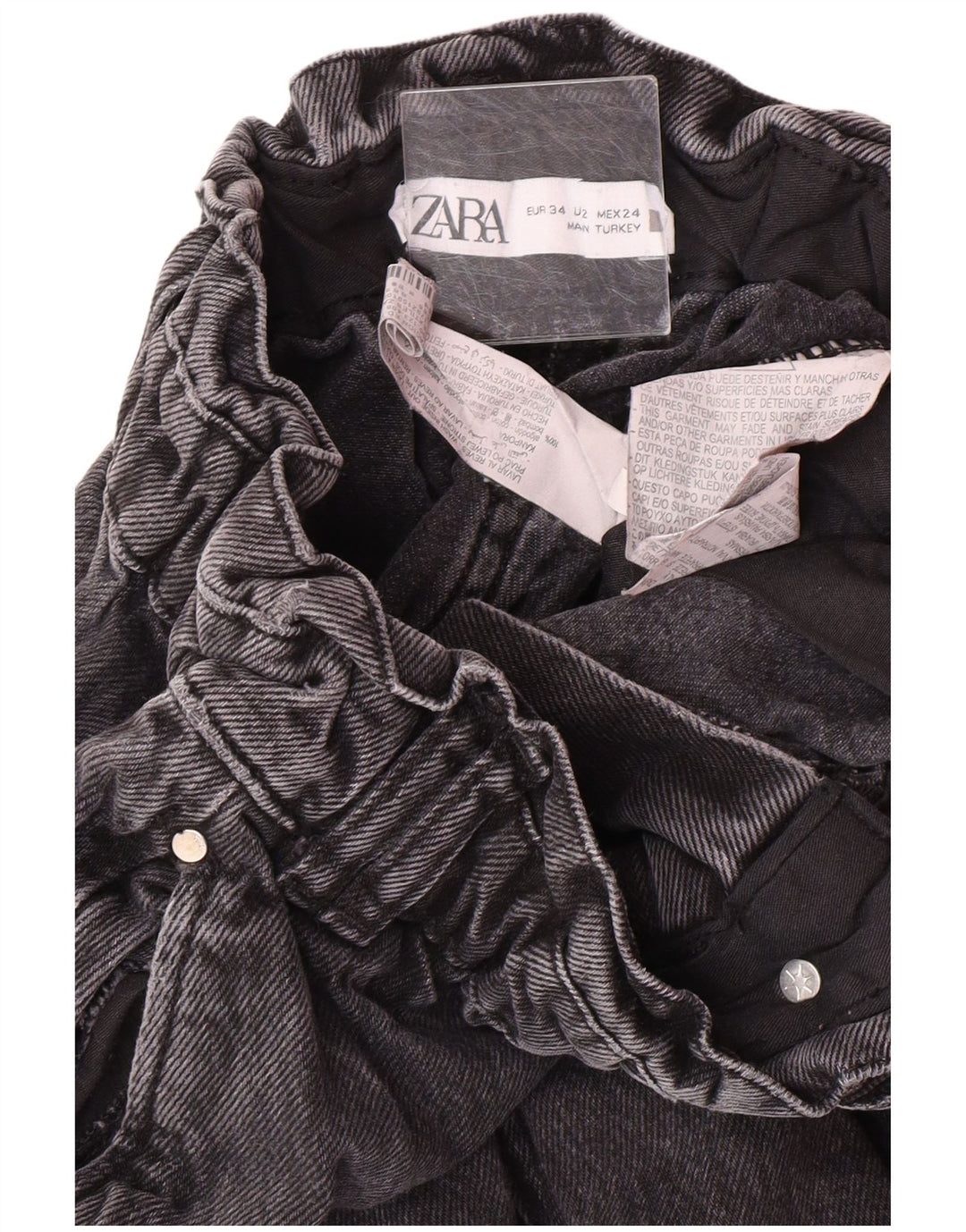 Zara Damen High Waist Tapered Jeans EU 34 2XS W24 L25 Grau Baumwolle Modern