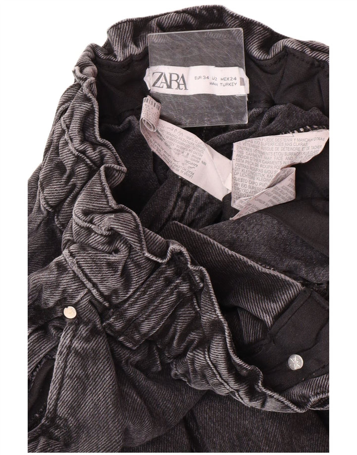 Zara Damen High Waist Tapered Jeans EU 34 2XS W24 L25 Grau Baumwolle Modern