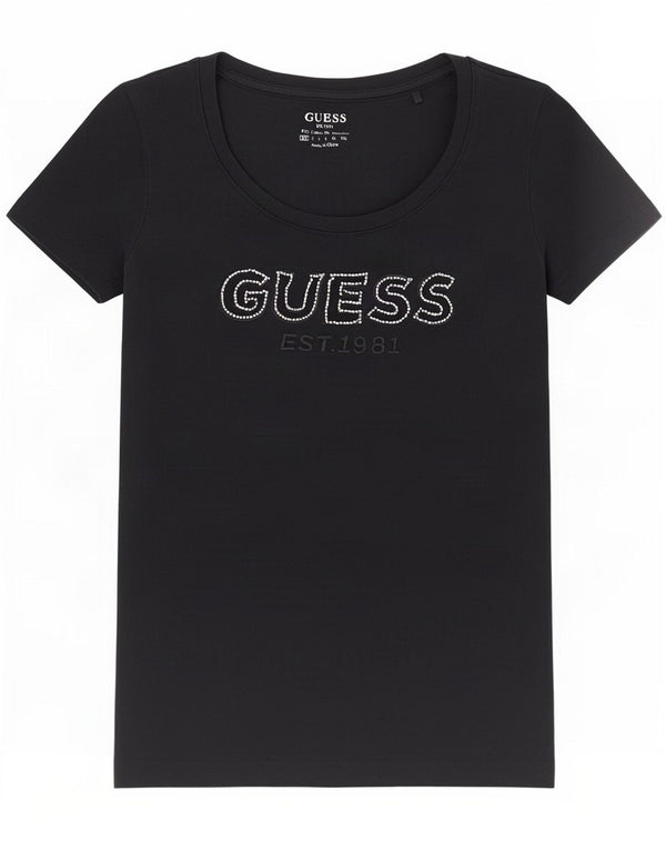 Guess Damen Grafik-T-Shirt-Oberteil UK 6 XS Schwarz Baumwolle