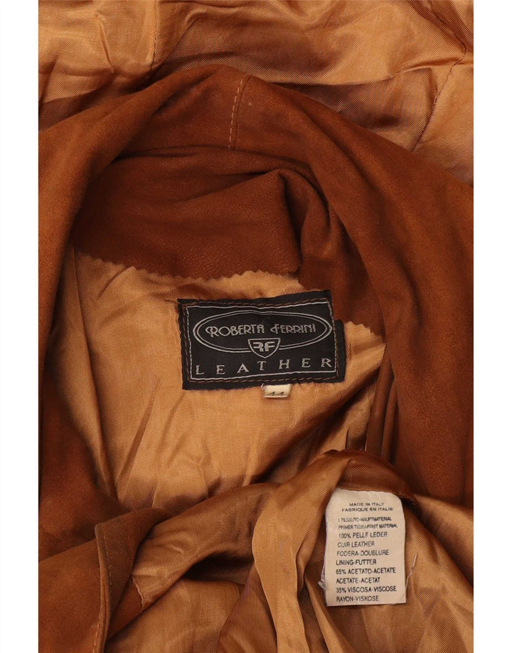 Roberta Ferrini Damen Wildledermantel mit Kapuze IT 44 Mittelbraunes Leder