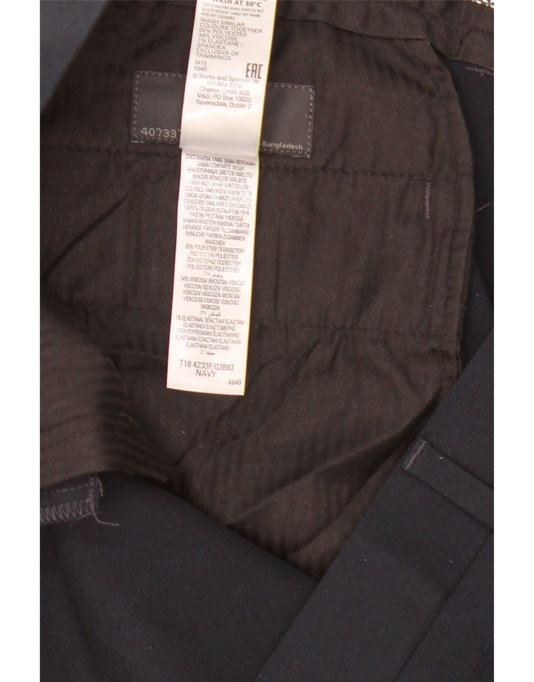 Marks & Spencer Slim Chino-Hose für Herren, W40 L33, Marineblau, Polyester
