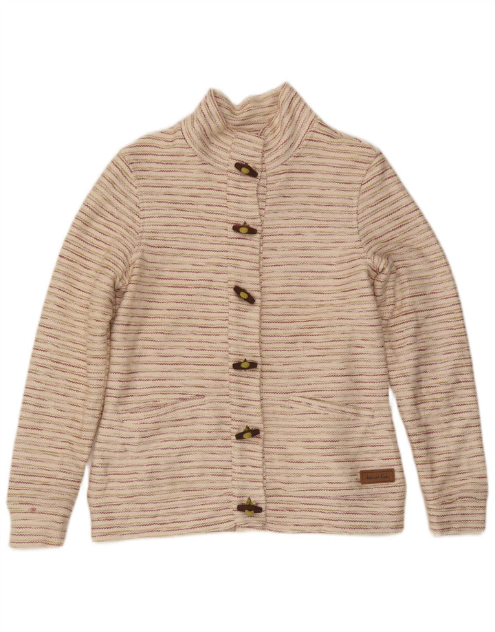 Weird Fish Damen Duffle Jacket UK 12 Medium Off White Gestreifte Baumwolle