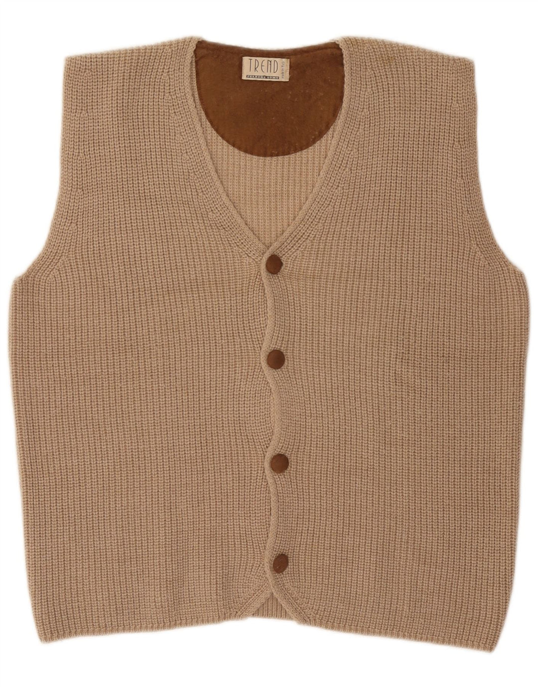 Ferrone Herren-Strickjacke, ärmellos, groß, beige Wolle