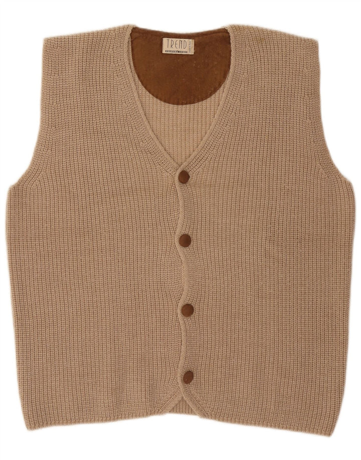 Ferrone Herren-Strickjacke, ärmellos, groß, beige Wolle