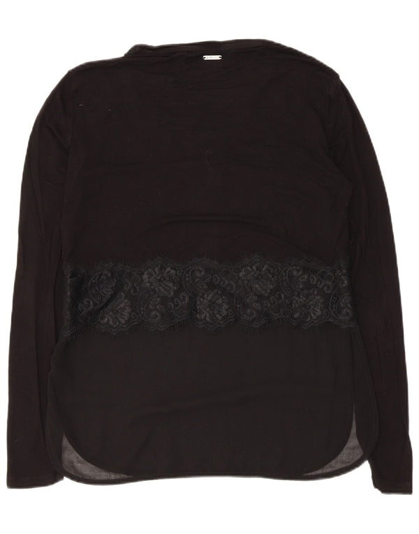 Guess Damen Top Langarm UK 6 XS Schwarz geblümte Viskose