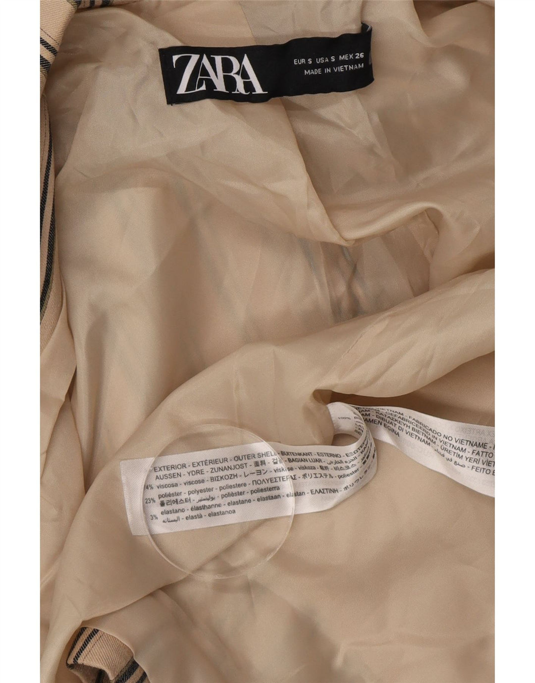 Zweireihiger Blazer für Herren von Zara, Gr. 36, kleine beige gestreifte Viskose