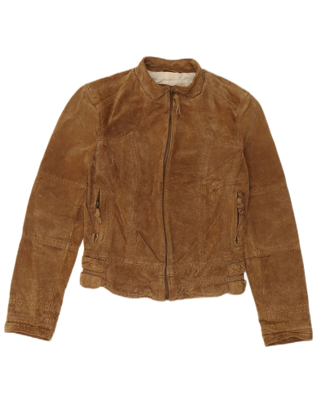 Zara Damen Crop Wildlederjacke UK 12 Medium Beige Leder