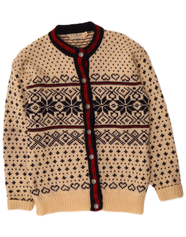 L.L.Bean Damen-Cardigan-Pullover UK 14 Mittelweiße Fair-Isle-Wolle