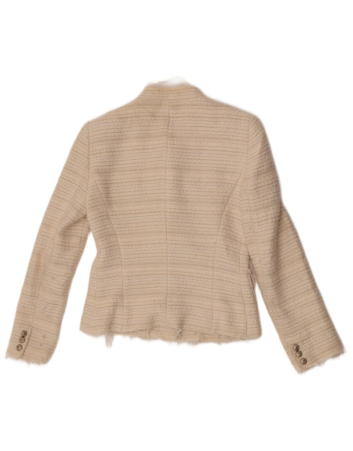 Zara Damen-Blazerjacke mit 4 Knöpfen, Gr. 10, Größe S, gebrochenes Weiß