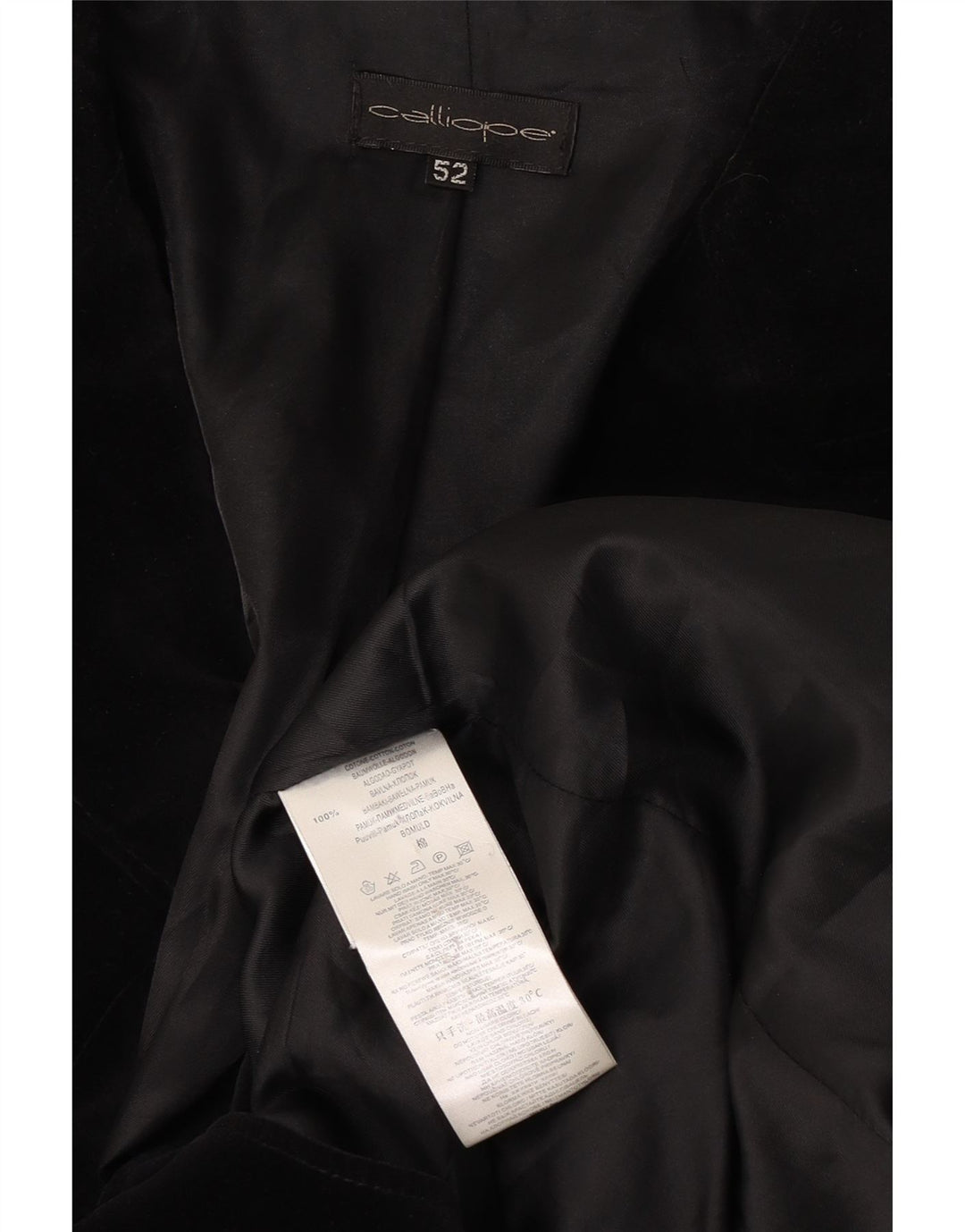 Calliope Herren 2-Knopf-Samt-Blazerjacke IT 52 XL, schwarze Baumwolle