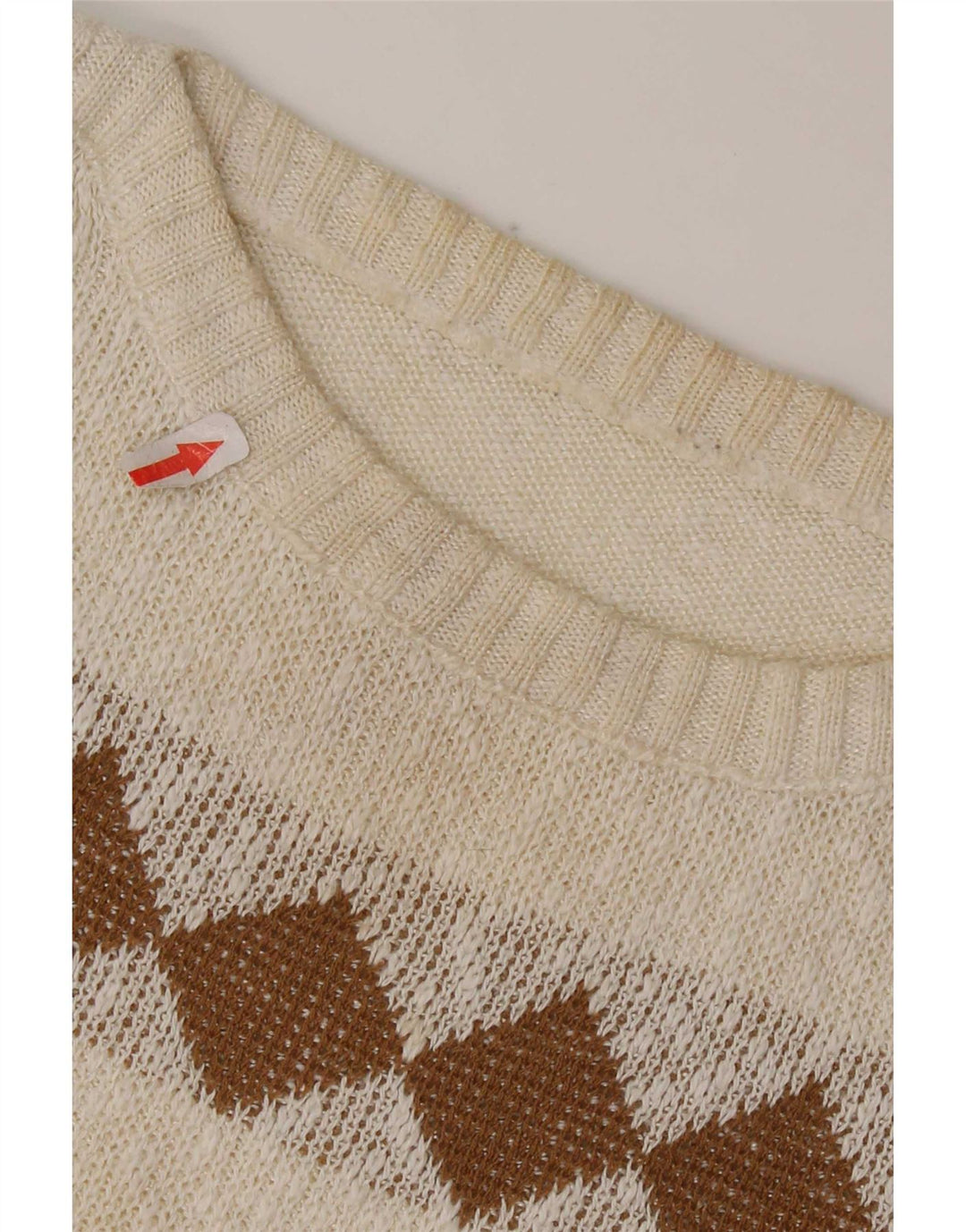 Vintage Damen Pullover mit U-Boot-Ausschnitt, UK 14, mittelweiß, geometrisch