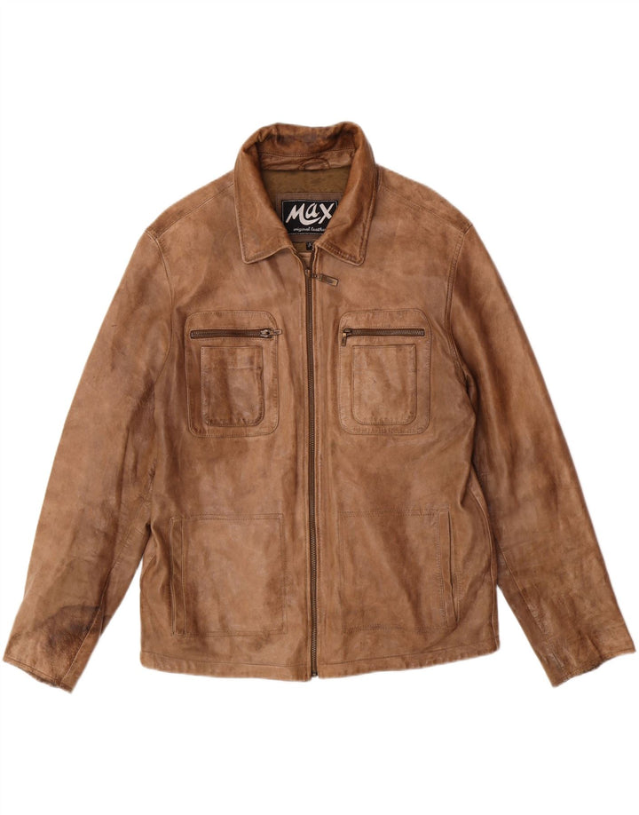 MAX Womens Leather Jacket UK 16 Large Brown Leather Vintage Max and Second-Hand Max from Messina Hembry 